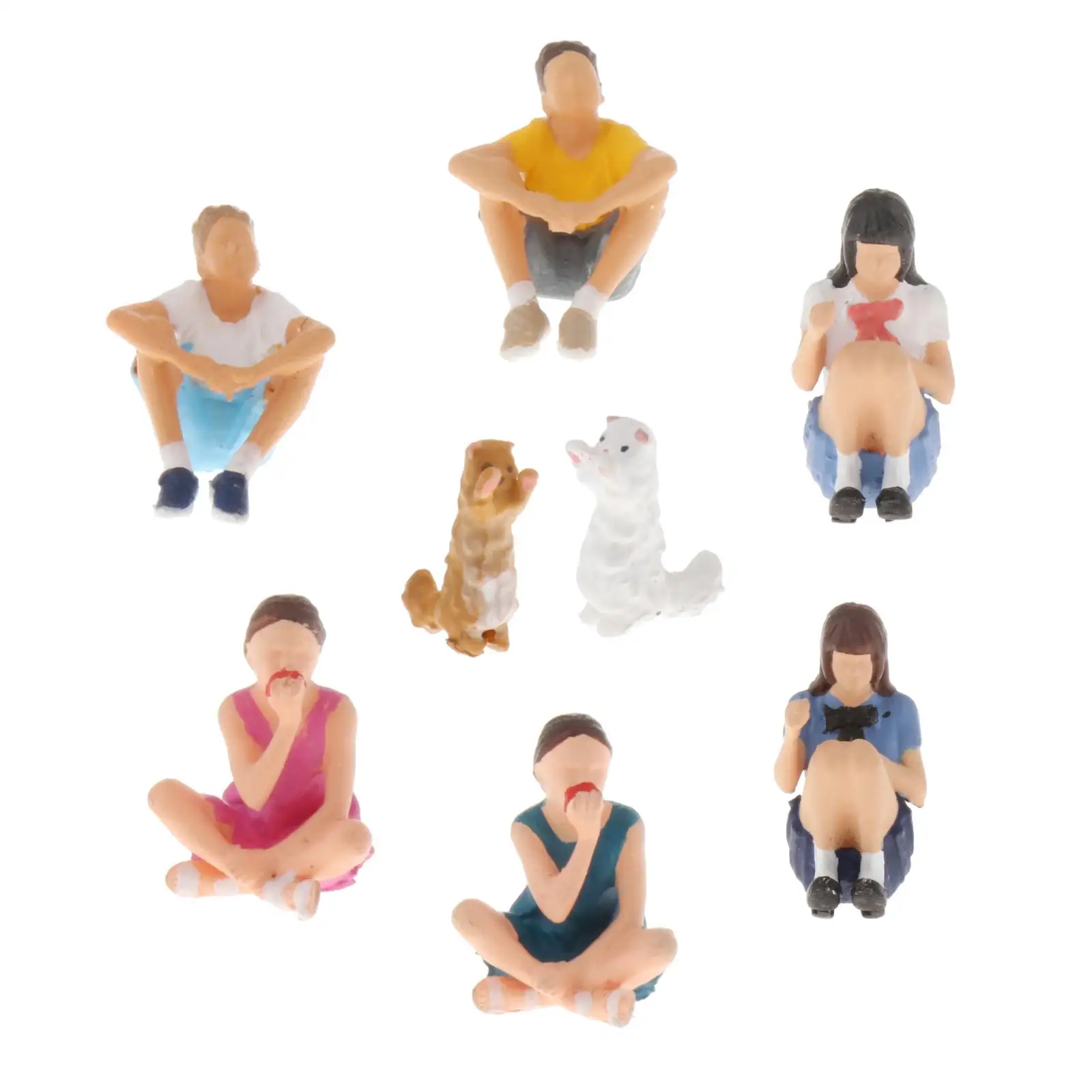

1:64 Resin Scale Sitting Squating Figures Diorama Model Gifts Miniature Scenes Tiny People Boys Girls Cats Dolls Toys