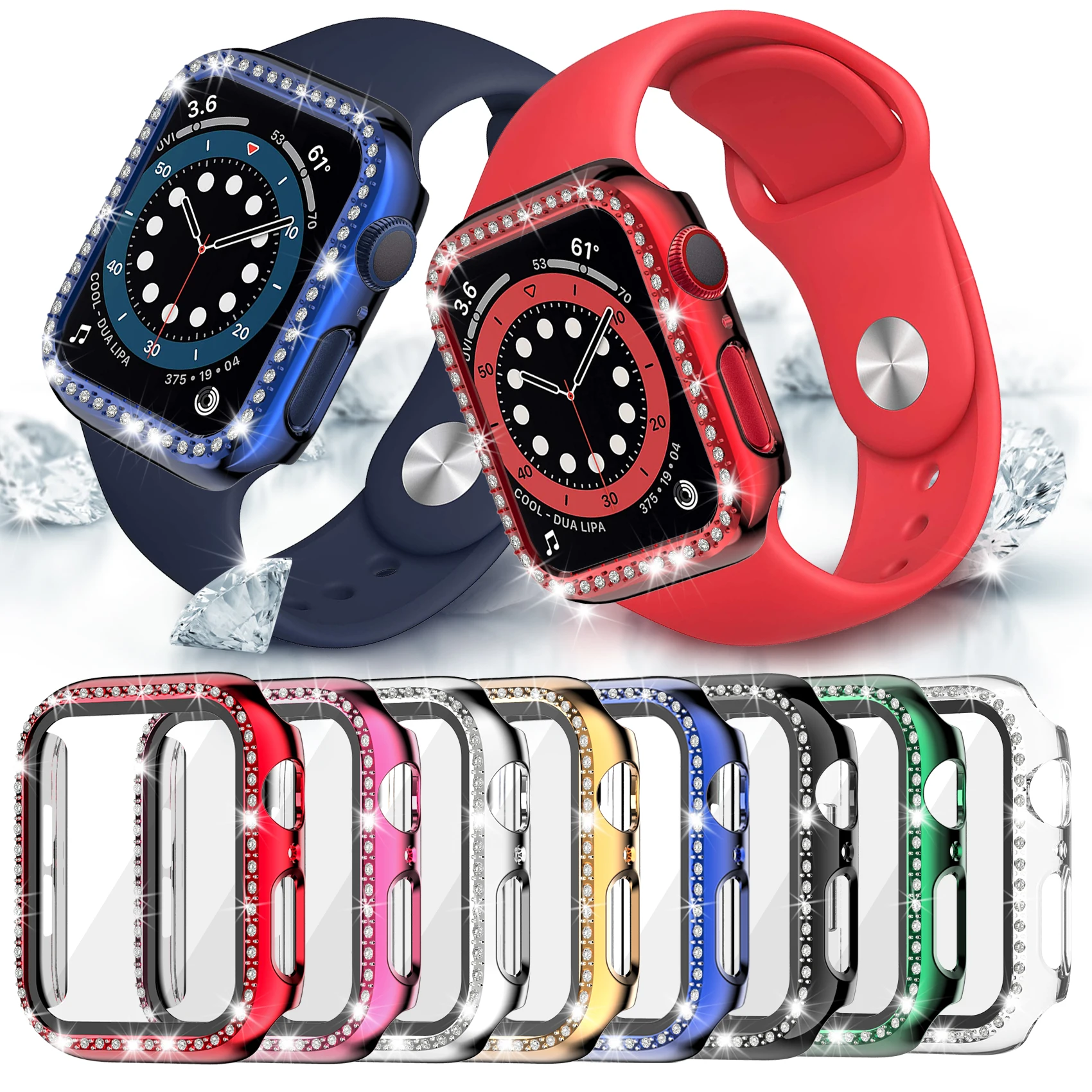 Блестящий чехол с Экран протектор для наручных часов Apple Watch SE 6/5/4 44 мм 40 стекло