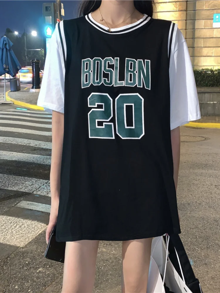 

Casual Wind Sports T-Shirts Women's Clothing Spring Summer Fake Two Tees Japan and South Korea Fashion Street Ins Basketball Top