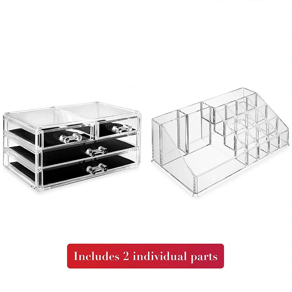 Clear Acrylic Jewelry Organizer Double-Layer Makeup Storage Box Large Space Jewelry Display Case Bedroom Cosmetics Holder Box