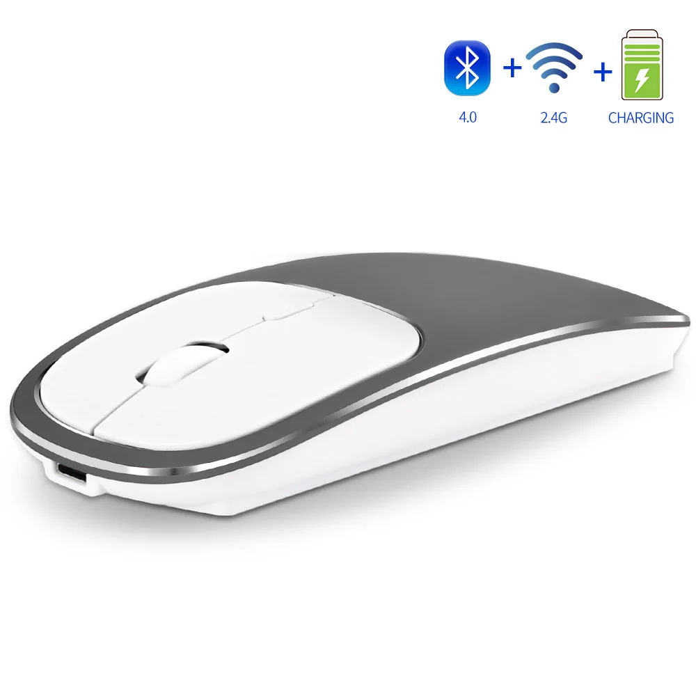 

Перезаряжаемая Bluetooth беспроводная мышь 1600DPI металлическая Бесшумная мышь Беспроводная оптическая мышь совместимая с ноутбуком ПК Mac