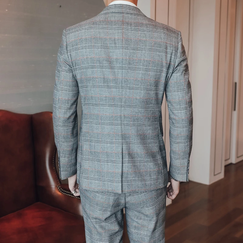 

2021 New Grey Stripe High Quality Three Piece Men's Wedding Suit, Ball Dress, Dinner Suit, Large Size S-5XL