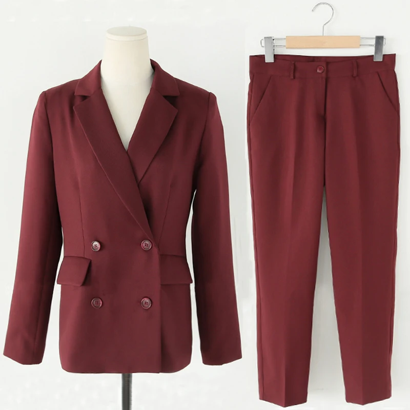 

BGTEEVER-Conjuntos de 2 piezas para mujer, chaqueta con doble botonadura y pitillo, Blazer, trajes de oficina, conjunto