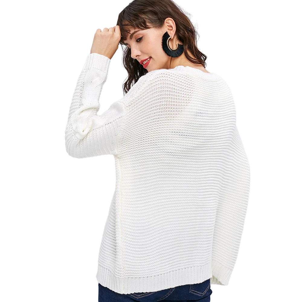 ZAFUL массивный открытый передний вязаный кардиган без воротника элегантные