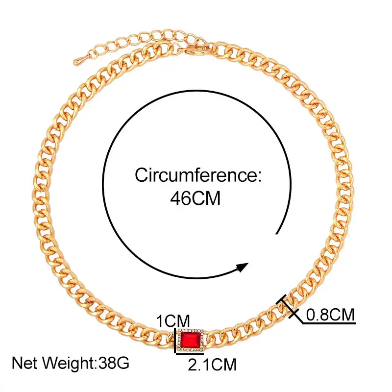 

Flatfoosie Gold Silver Color Square Crystal Necklace Cuban Thick Chain Necklaces Women Vintage Curb Link Necklace Punk Jewelry