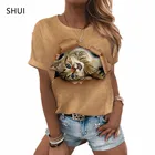 Летняя Новинка 2021, Женская милая дышащая свободная футболка с изображением милого кошачьего лица, маленький свежий Топ, нишевая Дизайнерская мужская футболка с коротким рукавом
