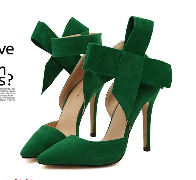 

Long term classic pointed suede large bow hollow high heels single shoes night club shoes