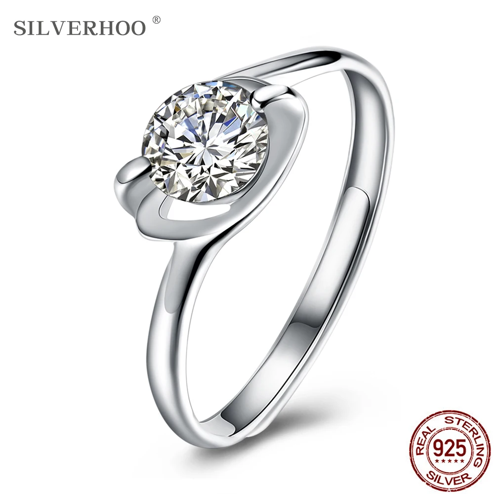 

SILVERHOO Sterling Silver 925 Rings For Women Inlay 5A Clear Cubic Zircon Adjustable Creative Ring Anniversary Simple Gift New