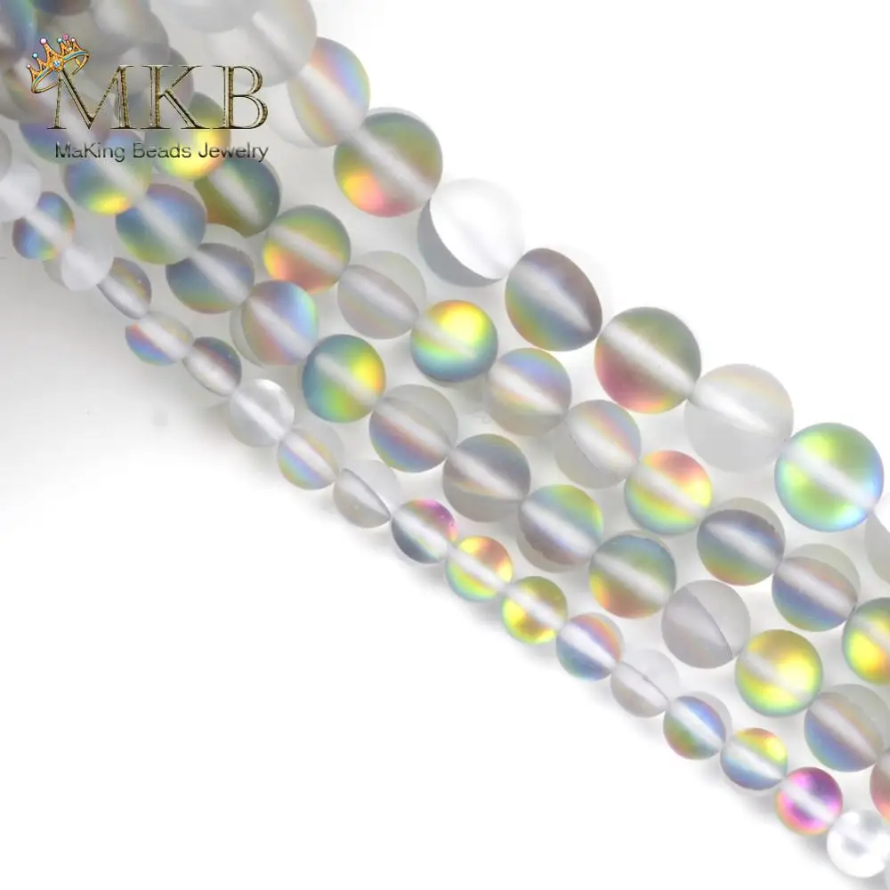 Круглые Бусины Из Натурального стекла радужные цвета для изготовления ювелирных