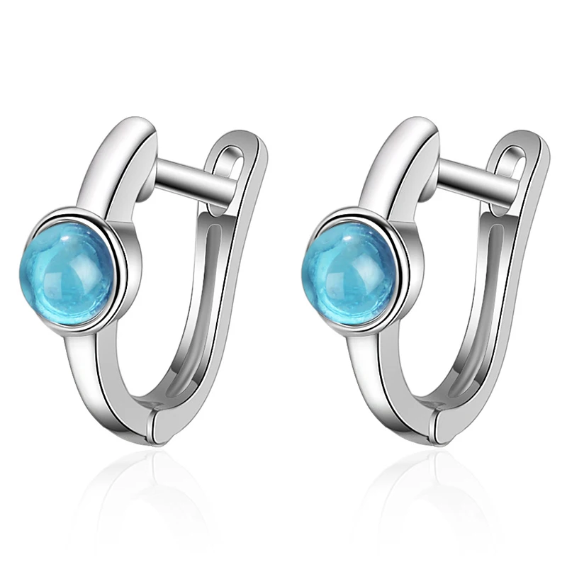 

Korean Small Blue Crystal Round 925 Sterling Silver Hoop Earrings For Women Charms Trendy Fashion Glitter Jewelry Gifts
