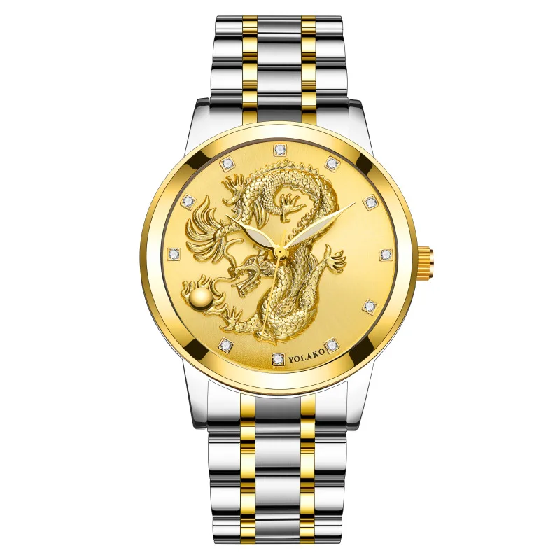 

Mens Gold Watch Top Brand Luxury Watches Waterproof Mens Gold Dragon Sculpture Quartz Watch Luxury Men Steel Wristwatch Luminous