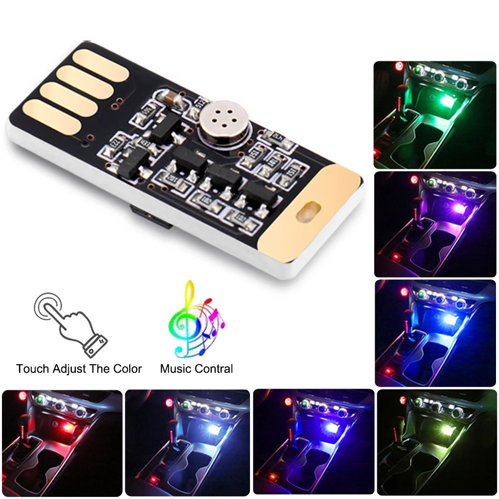 

7 Colors USB Interface Decoration Atmosphere Light Touch Music Control Adjustable Color Neon Lights Car Ambient Interior Lights