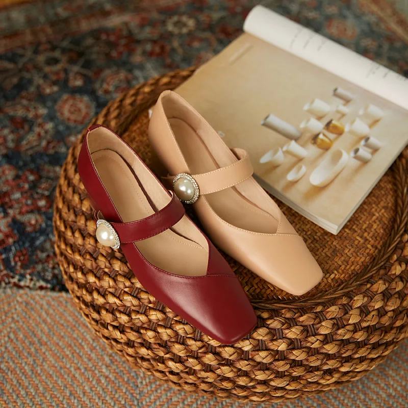 

2021 Mary Janes Women Chunky High Heels Shoes Spring Summer Ladies Buckle Strap High Heeled Shoes Woman Natural Leather Pumps