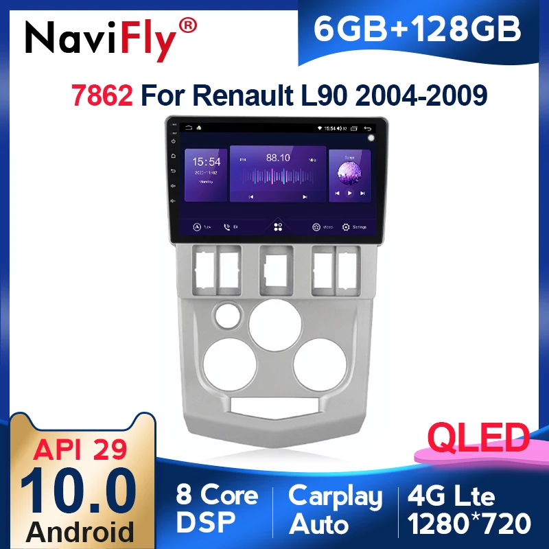 

Автомобильный мультимедийный плеер NaviFly 7862 6 ГБ + 128 Гб QLED экран 1280*720 Android 10 радио аудио для Renault Logan 1 2004 - 2009