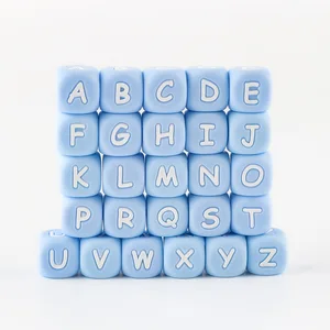 Sunrony English Silicone Letter Beads 100/200Pcs 12MM Blue Letters Beads For Jewelry Making DIY Pacifier Chain Accessories
