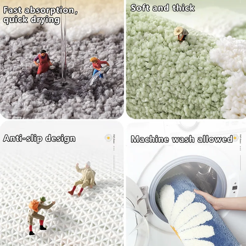 

Bath Bathroom Non-Slip Rug Daisy Floral Kitchen Absorbent Microfiber Anti-fall Door For Floor Toilet Household Mat