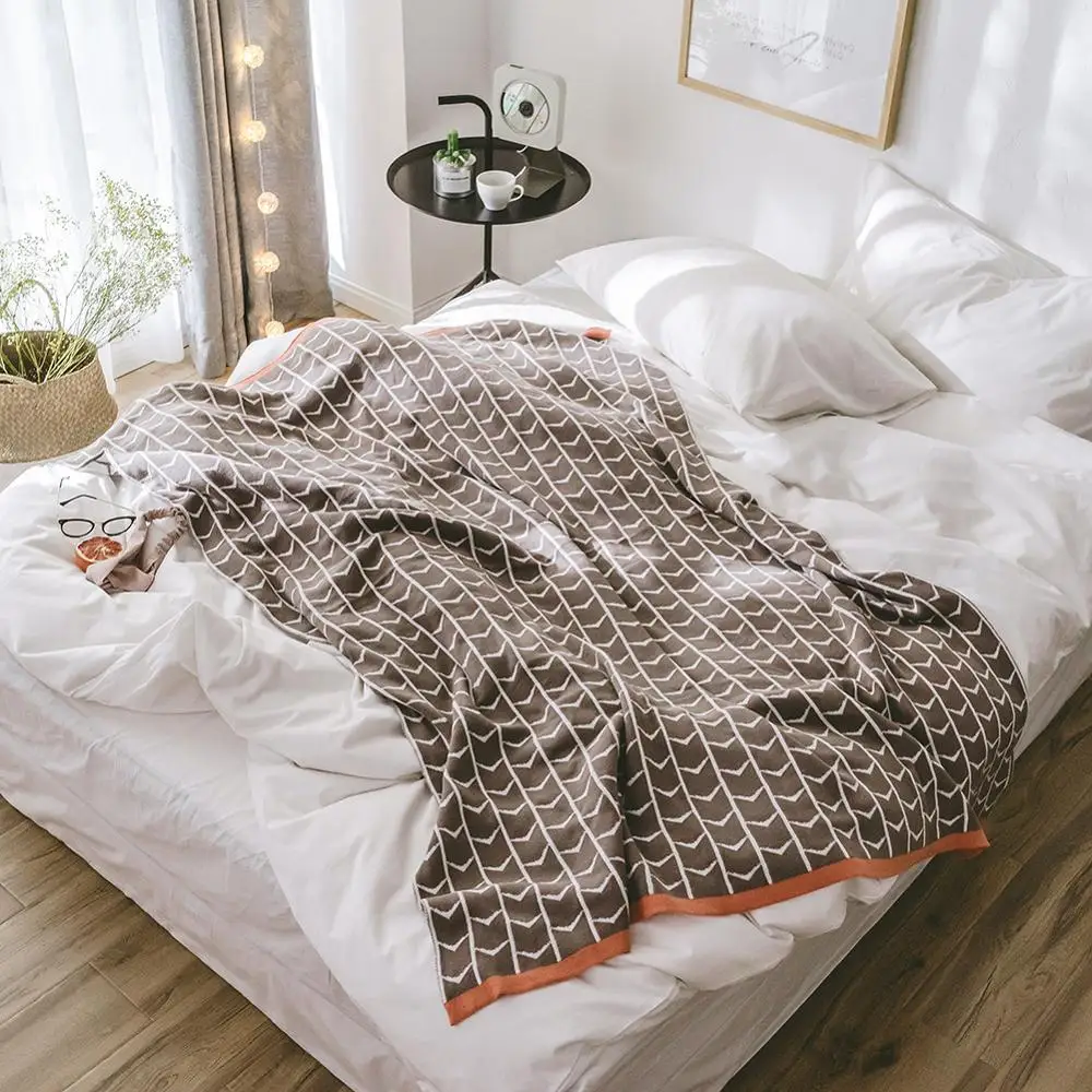 

Двустороннее хлопковое трикотажное одеяло в американском пасторальном стиле, для путешествий и дома, многофункциональное покрывало