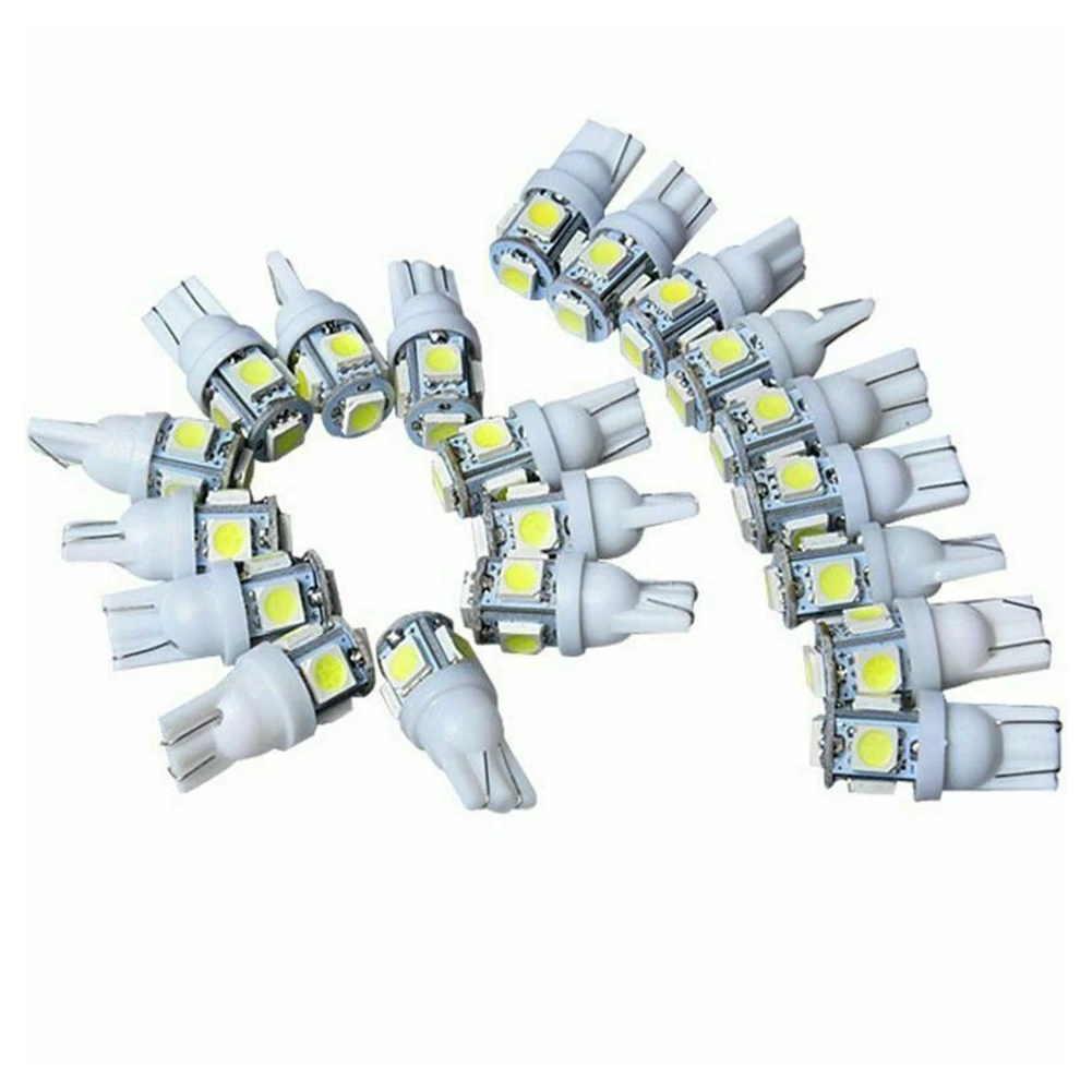 

15pcs Car T10 White LED 5050 5smd Wedge Light Bulb W5W 194 168 2825 158 192 12V License Plate Car Turn Parking Signal Lamps