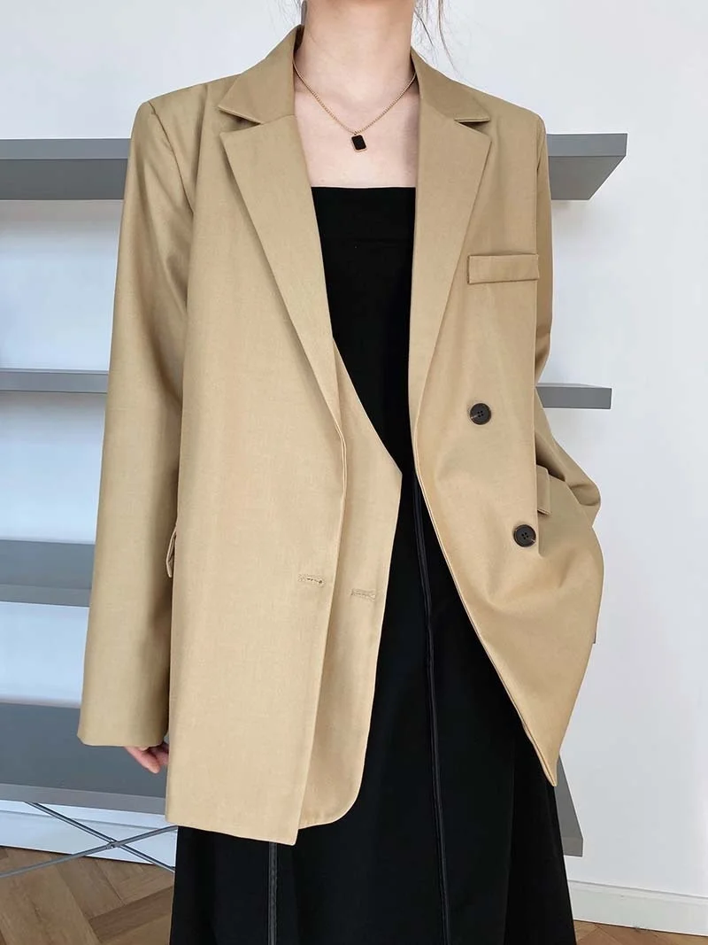 

2021 Spring And Autumn Leisure Small Blazers With Black And Khaki Color Double Placket Design Sense Suit Coat Korean Version