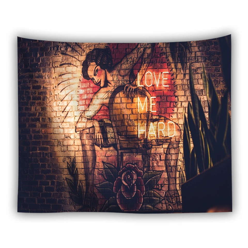 Retro Brick Background Wall Tapestry Sexy Women Line Draw Couple Love Blanket Hippie Skull Carpet Hanging Cloth Tapestries | Дом и сад