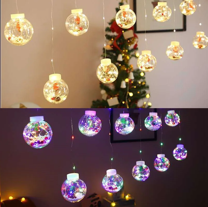 

Xmas Christmas Ball Santa LED Curtain Light String Christmas Tree Decor Party New Year Gifts Wishing Ball Navidad Decor