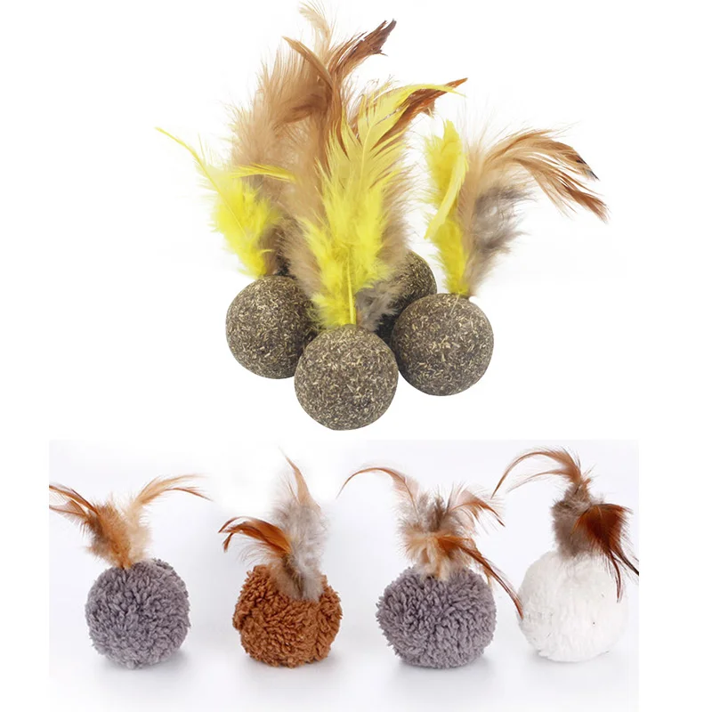 Cat Toy Soft Feather Natural Catnip Ball Toy Menthol Flavor Kitten Treat Cats Playing Chasing Cleaning Teeth Toy Pet Supplies