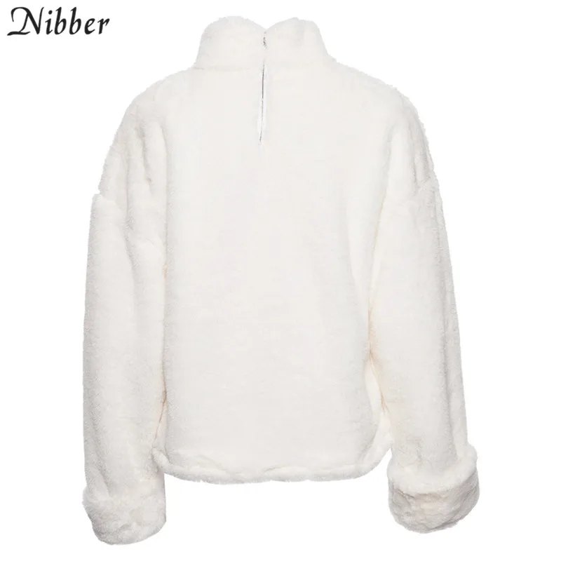 Nibber/Осенняя мода, женские топы с плюшевой подкладкой, длинная плюшевая куртка с капюшоном,, уличный Повседневный Белый пуловер для вечеринки, женский свободный Тонкий Топ - Цвет: Слоновая кость