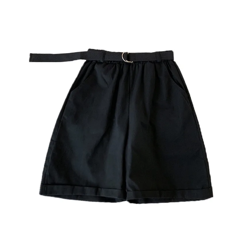 

Straight Pants Ins Summer New High-waist All-match Women's Elastic Waist Casual Shorts with Belt