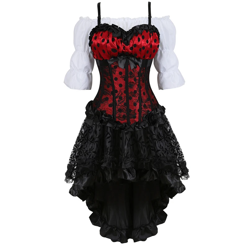 

Women Corset Bustier Dress Skirt Top 3pcs Set Burlesque Straps Vest Pirate Lingerie Plus Size Sexy Underbust Corset Halloween