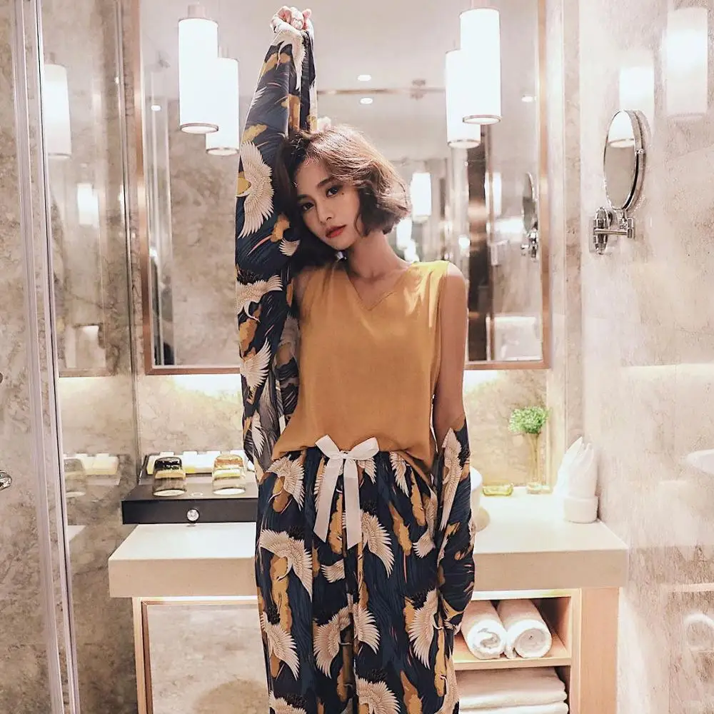 Новинка высококачественные женские пижамные комплекты из 4 предметов хлопковая