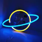 Неоновый светодиодный светильник Saturn, Настенный декор для спальни, подвесной ночник, домашвечерние ничный декор, Рождественский подарок