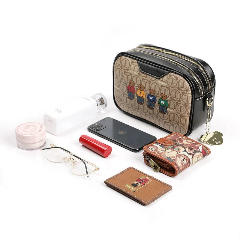 

Shoulder small square bag Women's bags new 2021 messenger bag printed camera bag double zipper single