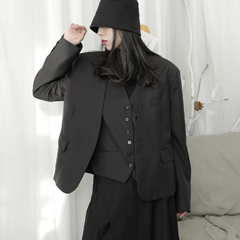 Women Black Pockets Big Size Blazer New V-neck Long Sleeve Loose Fit Jacket Fashion Tide Spring Autumn 2022 C781