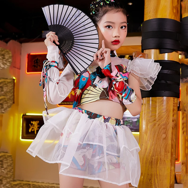 

Новинка 2021, Детские джазовые танцевальные костюмы, модная одежда в китайском стиле для девочек, танцевальная одежда в стиле хип-хоп, одежда ...