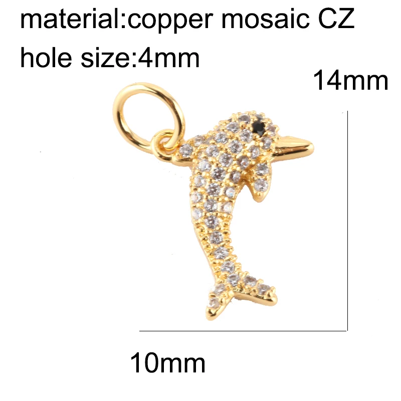Gold Animal, Fish, and Shell Charms for DIY Jewelry Making with Copper Mosaic, CZ and Zircon Accents image 4