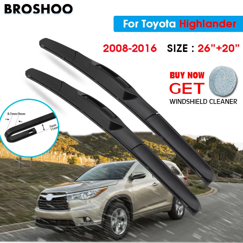 

Car Wiper Blade For Toyota Highlander 26"+20" 2008-2016 Auto Windscreen Windshield Wipers Blades Window Wash Fit U Hook Arms