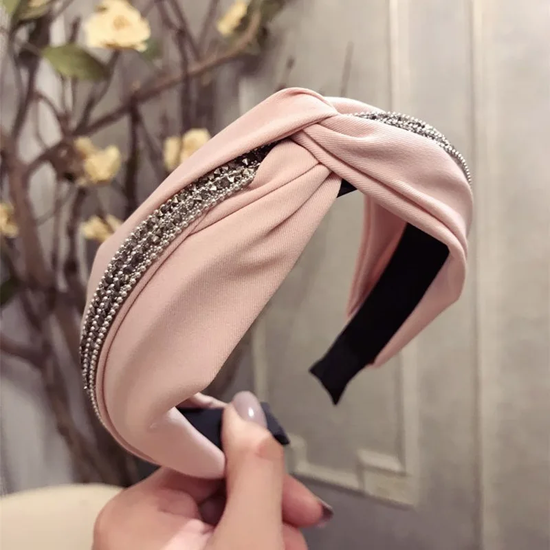 Новые высококачественные ободки из ткани с кристаллами-ринестонами, модные широкие повязки на голову для женщин и девочек, бутик-аксессуары для головы.