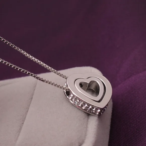 

12Pcs/lot Fashion Double Layer Love Heart Pendant Necklace Crystal Heart To Heart Necklace for Women