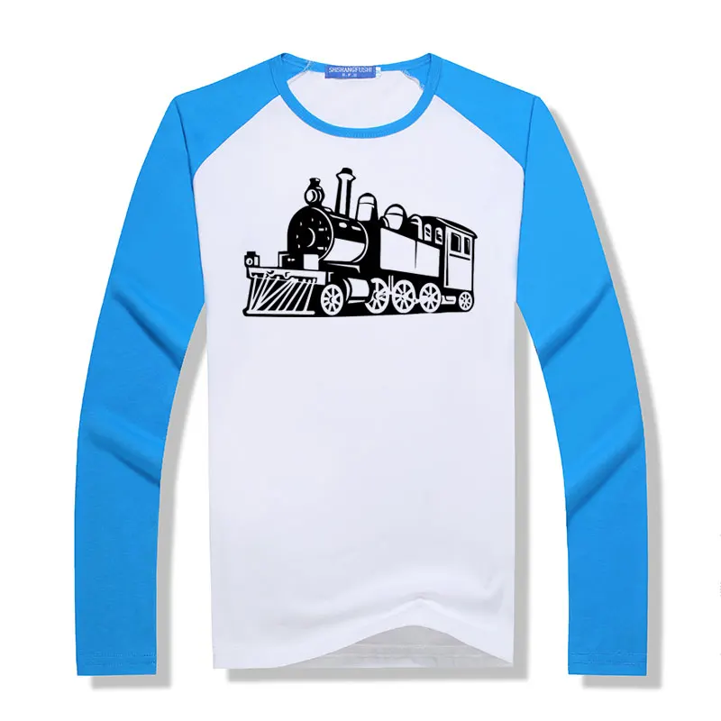 Мужская футболка с паровым поездом стильная длинным рукавом реглан из модала
