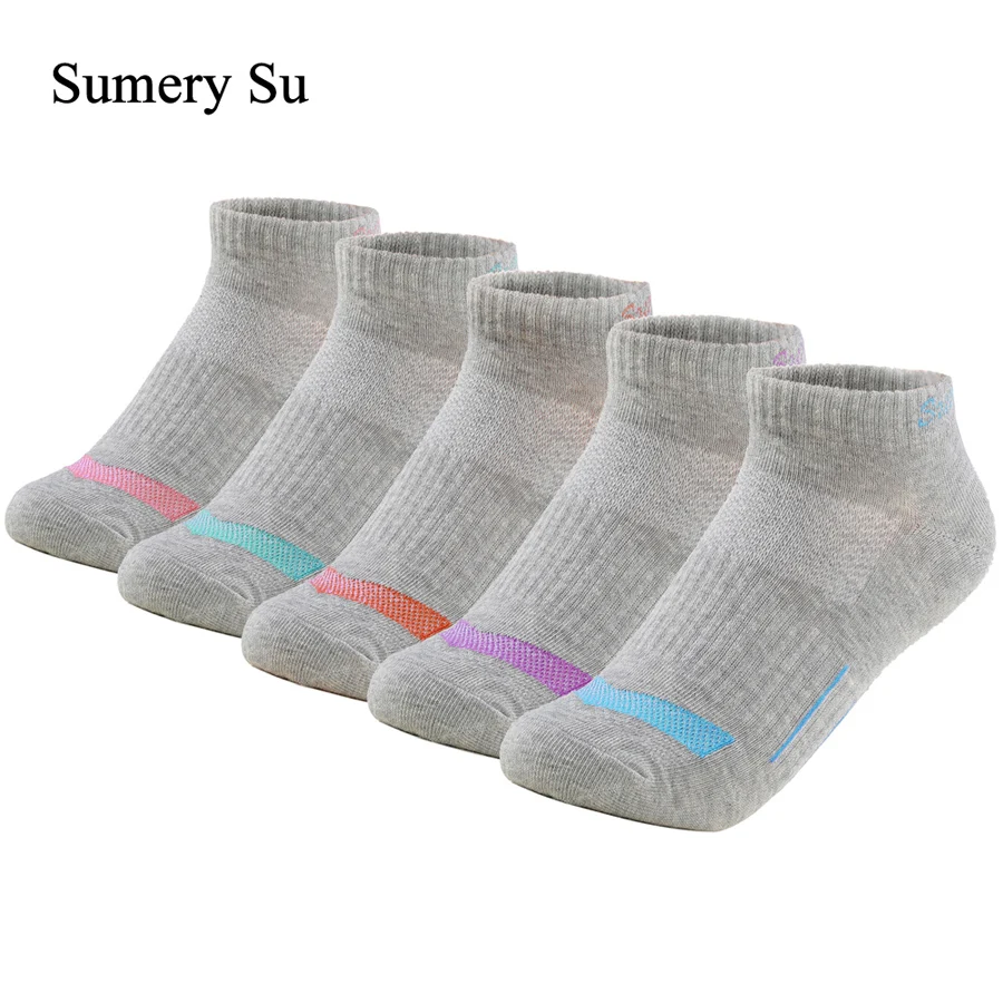 5 Pairs/Lot Women Socks Running Casual Daily Wear Ankle Outdoor Cotton Cute Colorful Stripes Compression Grey Short Sock Girls