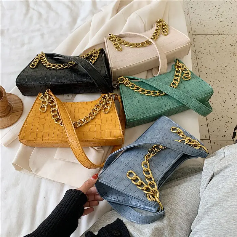 

Women Thick Chain Design Small PU Leather Shoulder Bags for Ladies 2020 Elegant Handbags Female Travel Stone Pattern Hand Bag