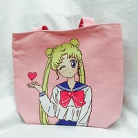 anime pink cute beautiful girl small canvas bag girl heart pink lunch box bag canvas when bag handbag mom bag