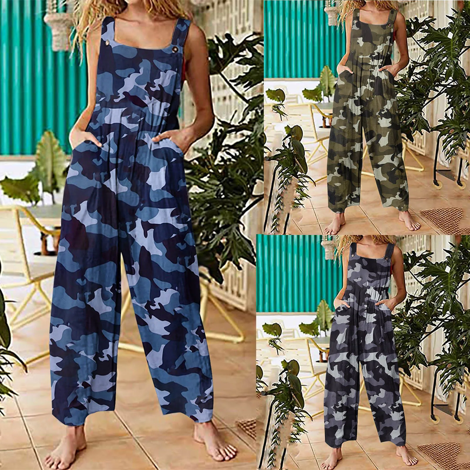 

Женский Повседневный комбинезон, свободный стильный комбинезон без рукавов с камуфляжным принтом и карманами, Размеры S/ M/ L/ XL/ XXL, для лета