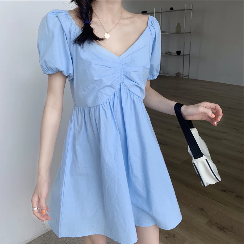 

Dress Women's Summer 2021 New High Waist Bellflower Sweet First Love Small Puff Sleeve Dress