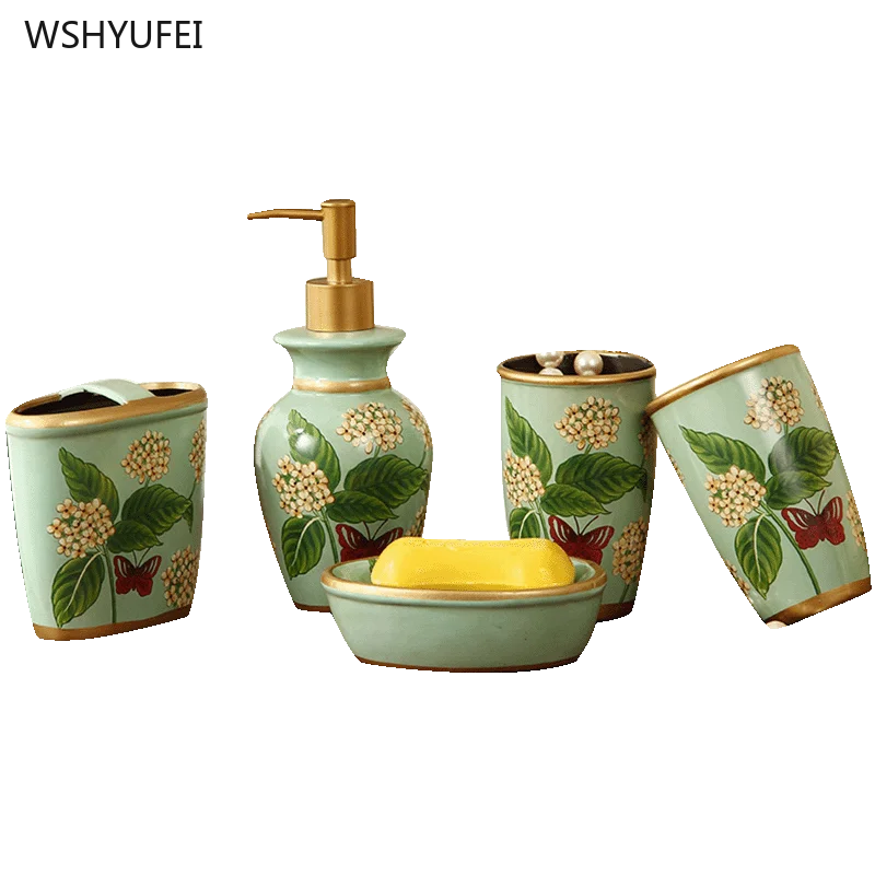 5 шт. зеленые керамические аксессуары для ванной комнаты держатель мыла/зубной