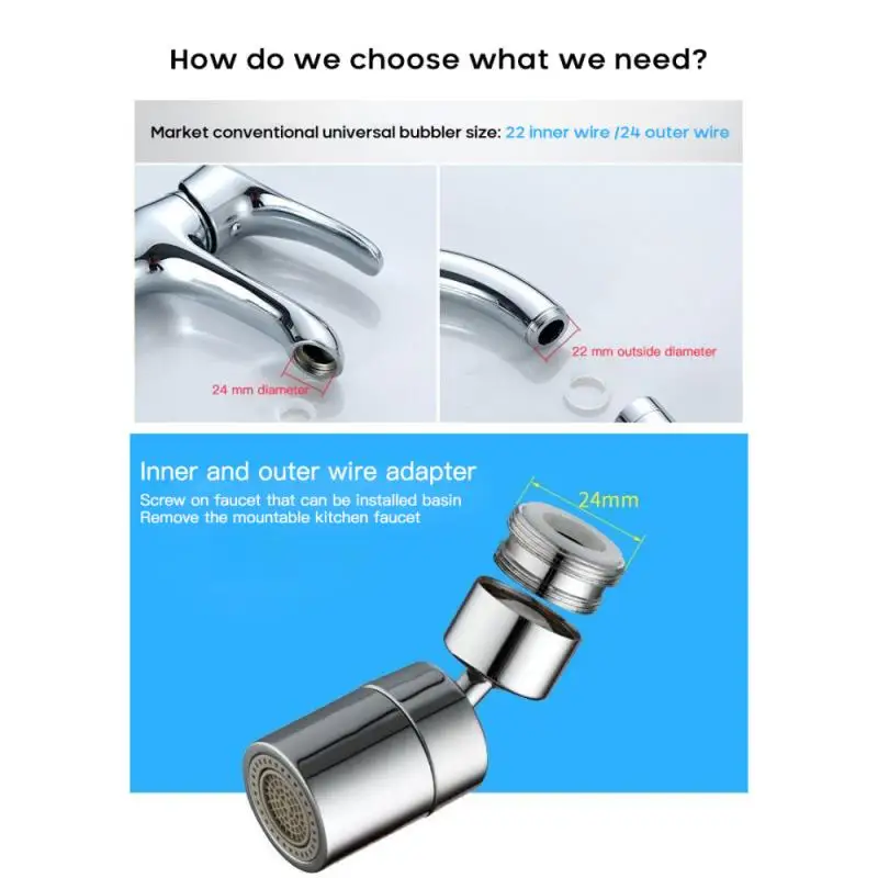 

Kitchen Faucet Aerator Water Tap Nozzle Bubbler Water Saving Filter 360-Degree 2-Flow Splash-proof Faucet Extenders