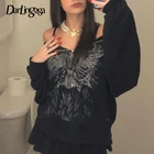 Толстовка Darlingaga женская с принтом, уличная одежда в готическом стиле, Худи оверсайз, пальто с капюшоном, на молнии, с графическим принтом, осень