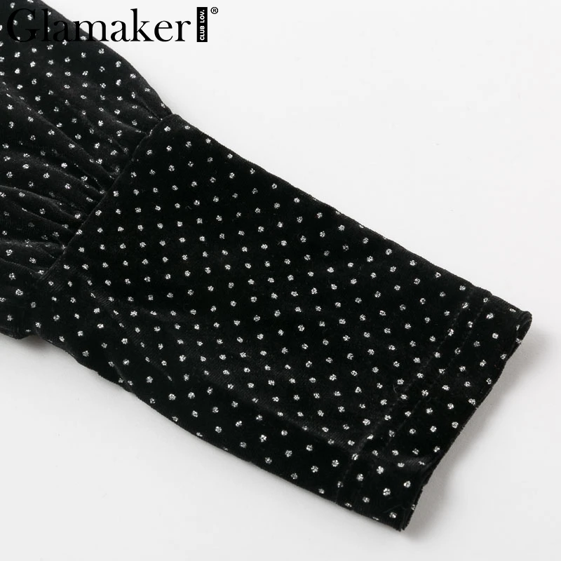 Glamaker, бархатное Черное мини-платье в горошек, Осеннее, с длинным рукавом, с открытой спиной, короткое, элегантное, женское, вечерние, Клубное, женское, облегающее платье