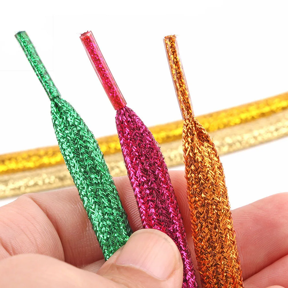 

1 Pair 120cm Shiny Glitter Flat Shoelaces Sparkly Bootlaces Colors Shimmering Solid Color For Adult Fashion Shoe Accessories
