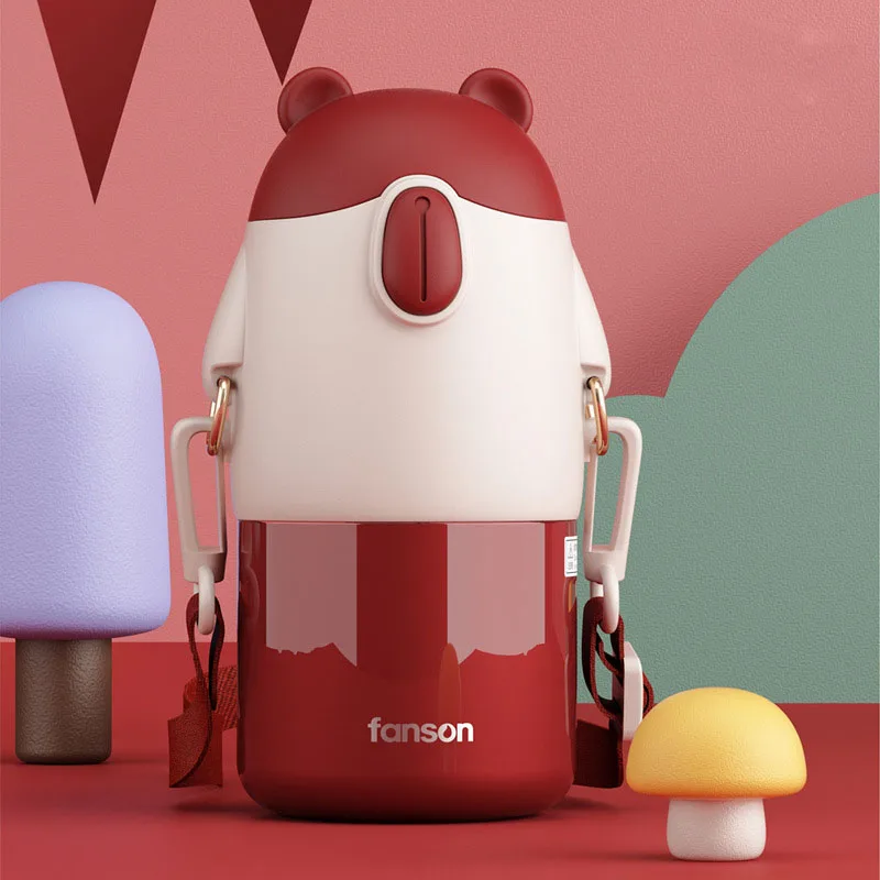 

Children's Fun Bear 304 Stainless Steel Heat Preservation Cup Lovely Children's Straw, Water Cup Kindergarten Strap Cartoon